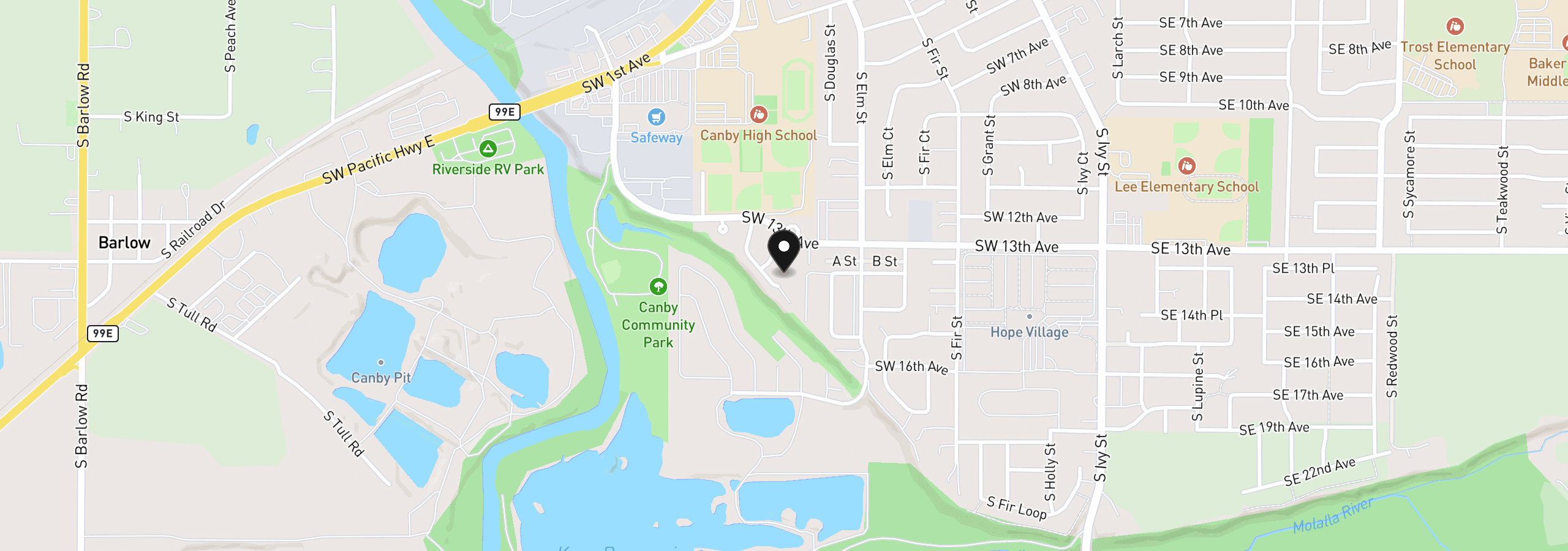 Map showing the location of 1430 S Birch Ct, Canby, OR 97013