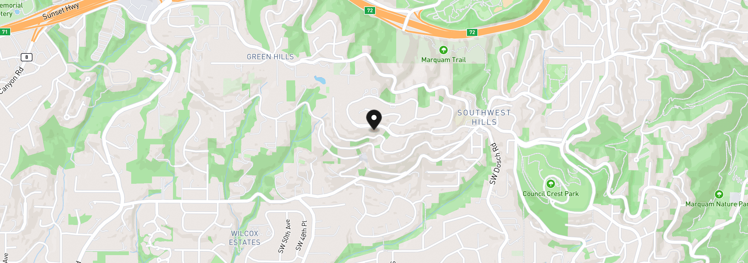 Map showing the location of 4310 SW Warrens Way, Portland, OR 97221
