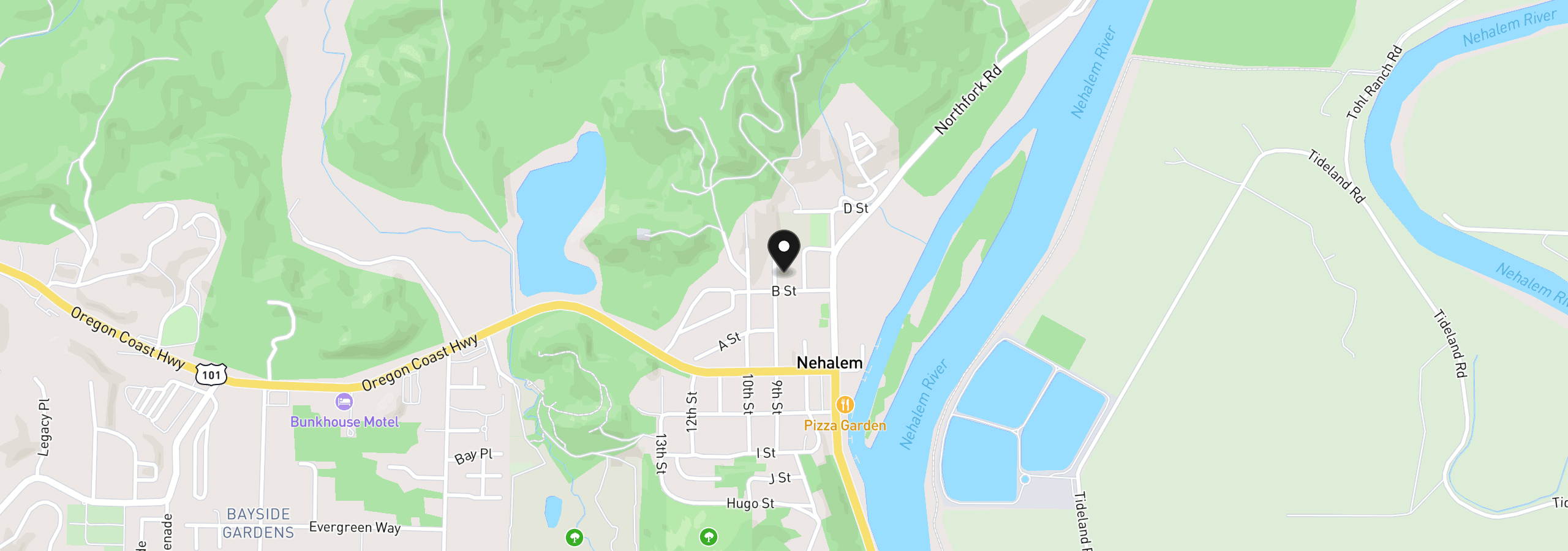 Map showing the location of 9th St, Nehalem, OR 97131