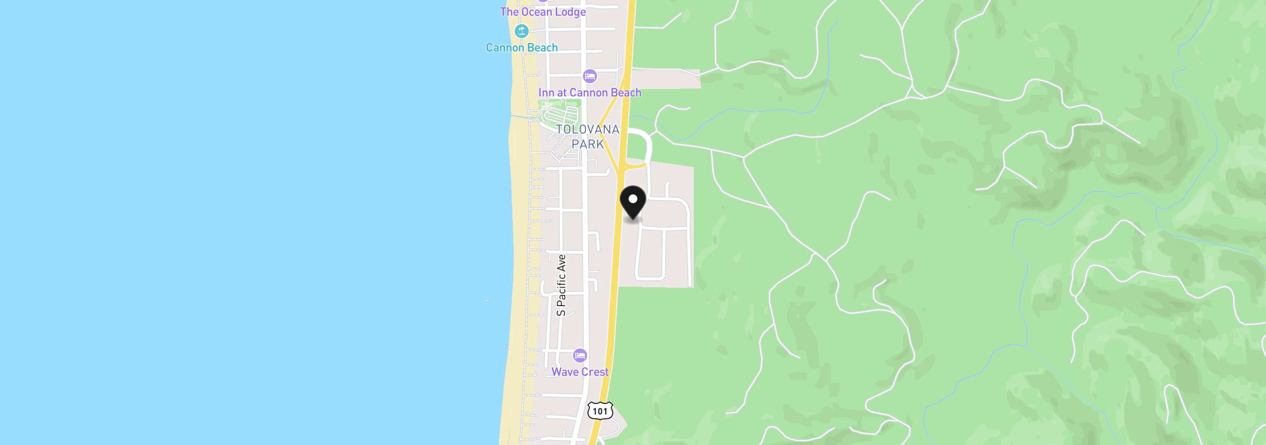 Map showing the location of 3664 W Chinook Ave, Cannon Beach, OR 97110