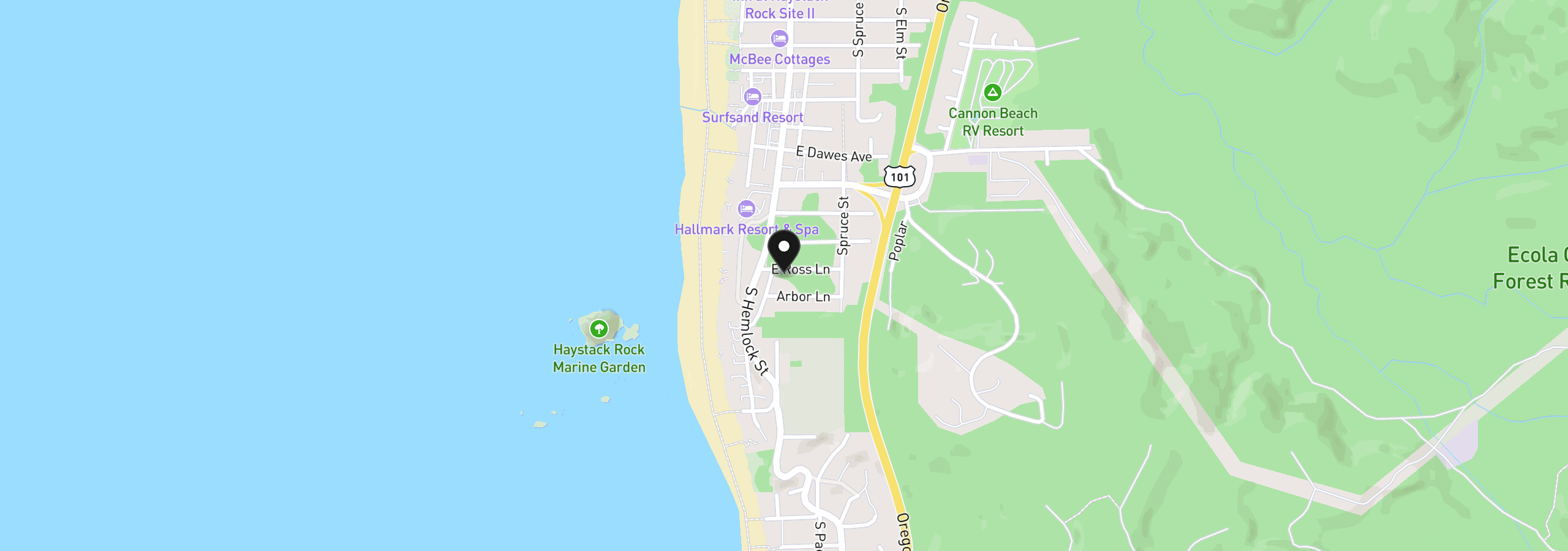 Map showing the location of View Point- Ter Ross Ln, Cannon Beach, OR 97110