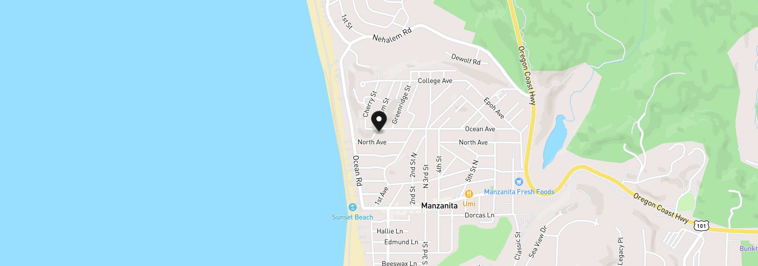 Map showing the location of 80 Ocean Ave, Manzanita, OR 97130