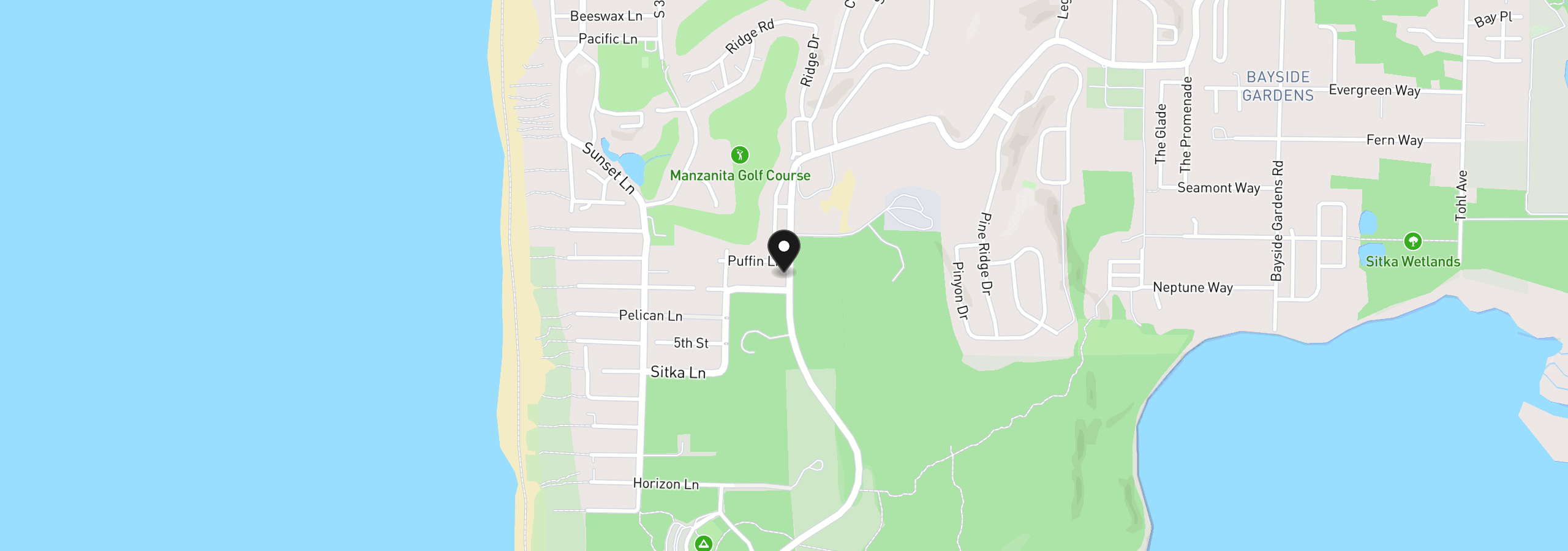 Map showing the location of 9475 Puffin Ln, Manzanita, OR 97130