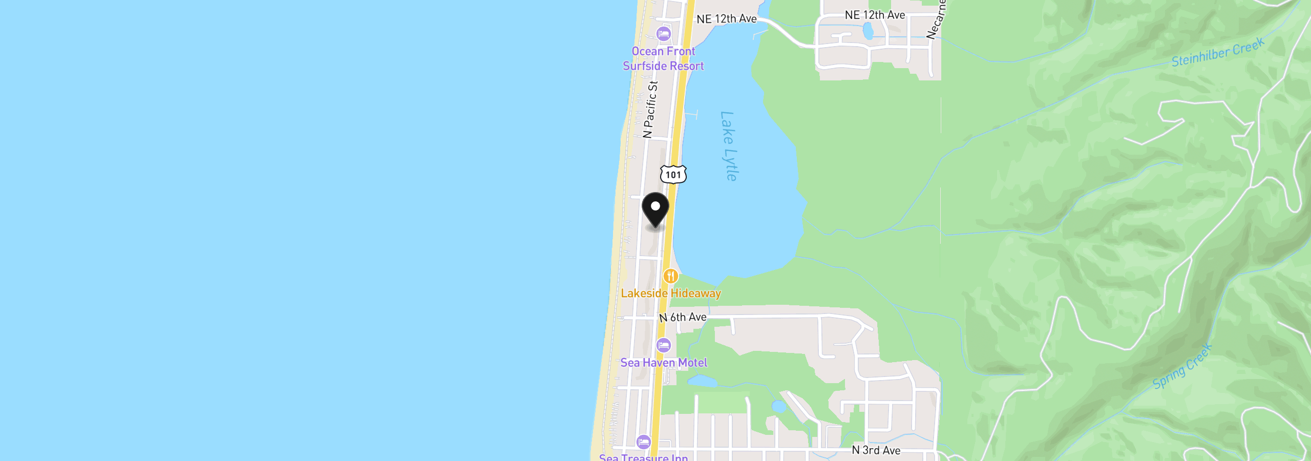 Map showing the location of 745 N Miller St, Rockaway Beach, OR 97136