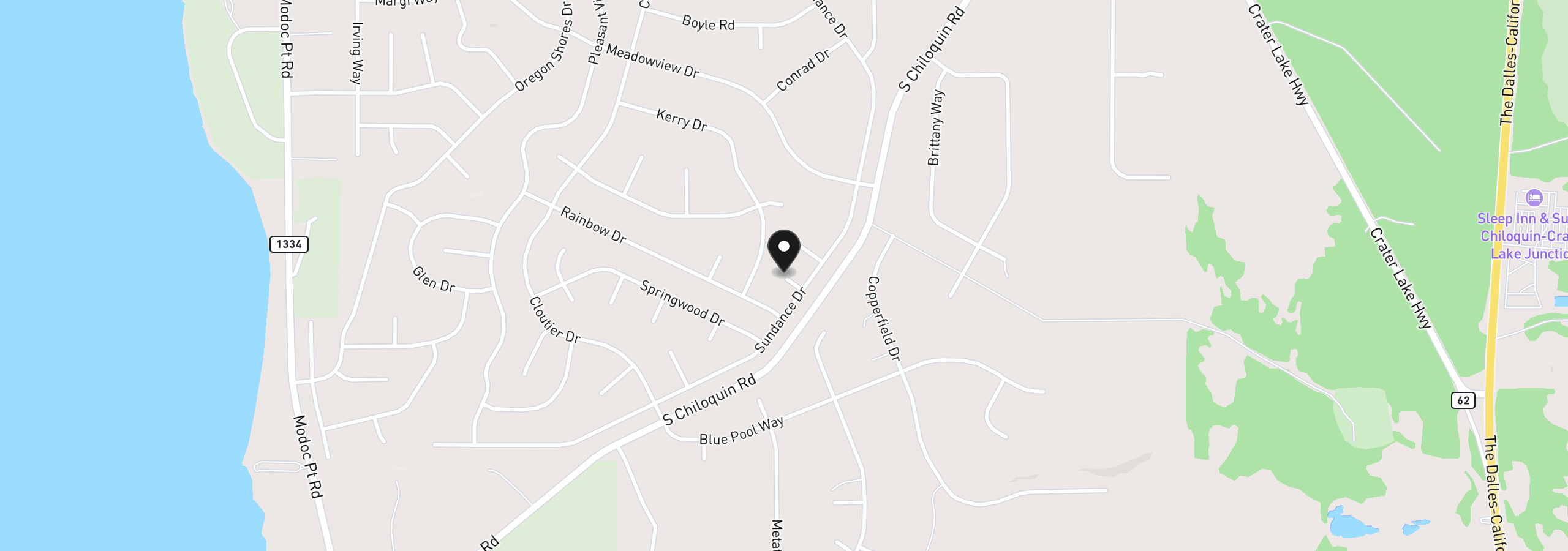 Map showing the location of Fred Pl, Chiloquin, OR 97624