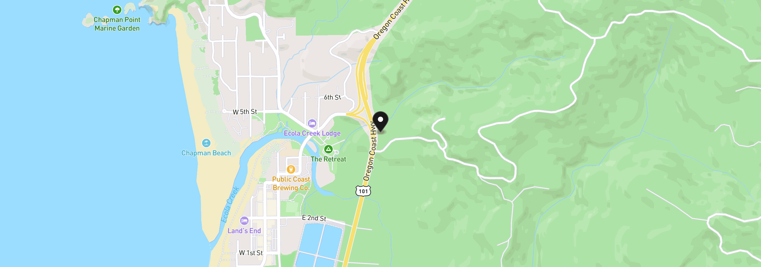 Map showing the location of Waterhouse Rd, Cannon Beach, OR 97110