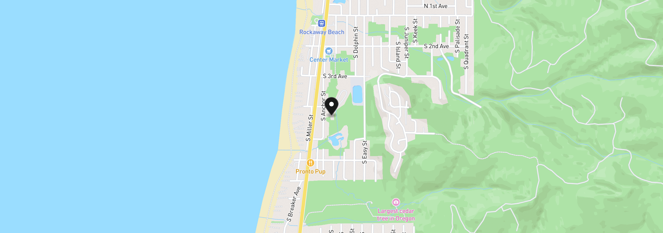 Map showing the location of 214 S Fourth Ave, Rockaway Beach, OR 97136