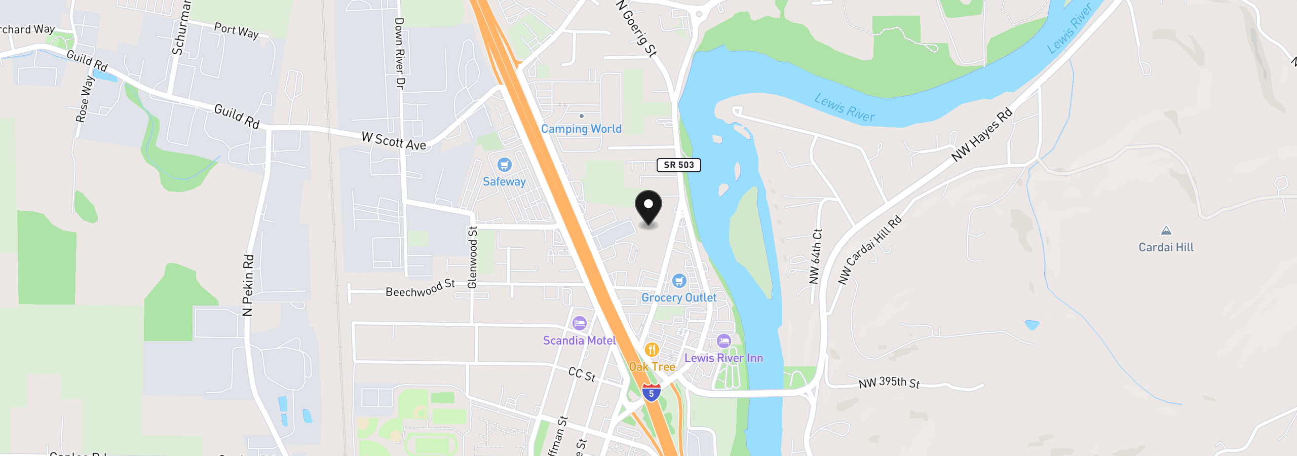 Map showing the location of 1401 N Goerig St, Woodland, Wa 98674