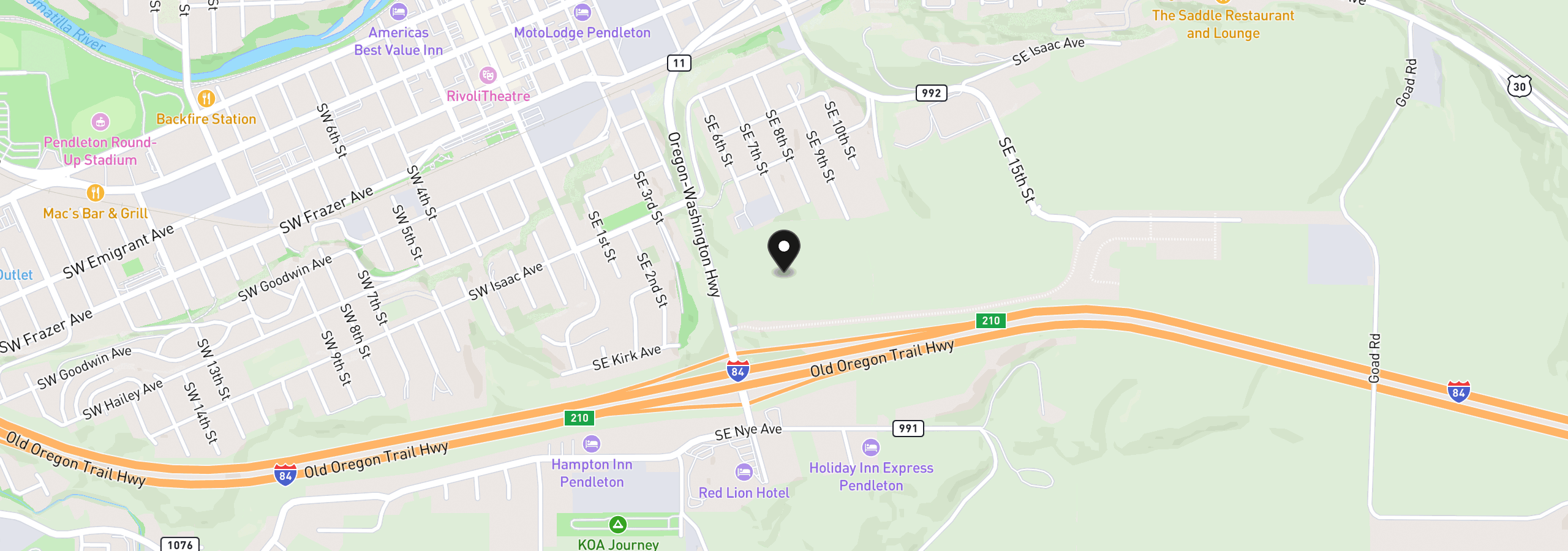 Map showing the location of Kirk Ave 200, Pendleton, OR 97801