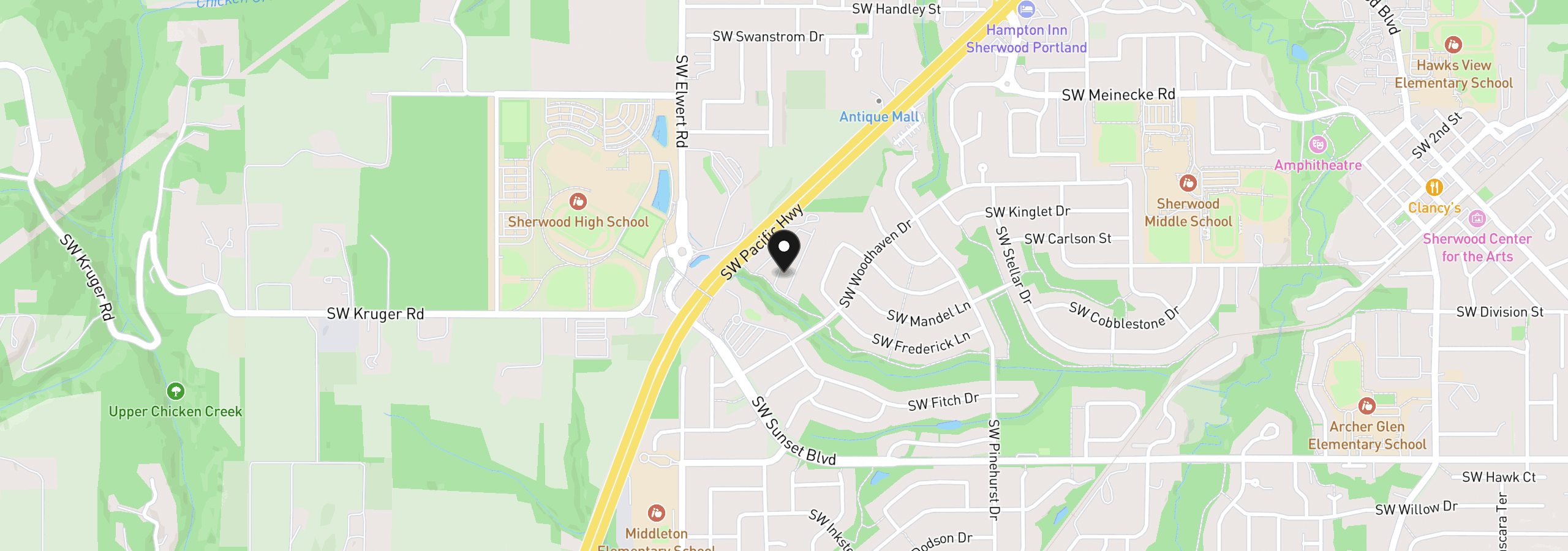Map showing the location of 22860 SW Forest Creek Dr 101, Sherwood, OR 97140