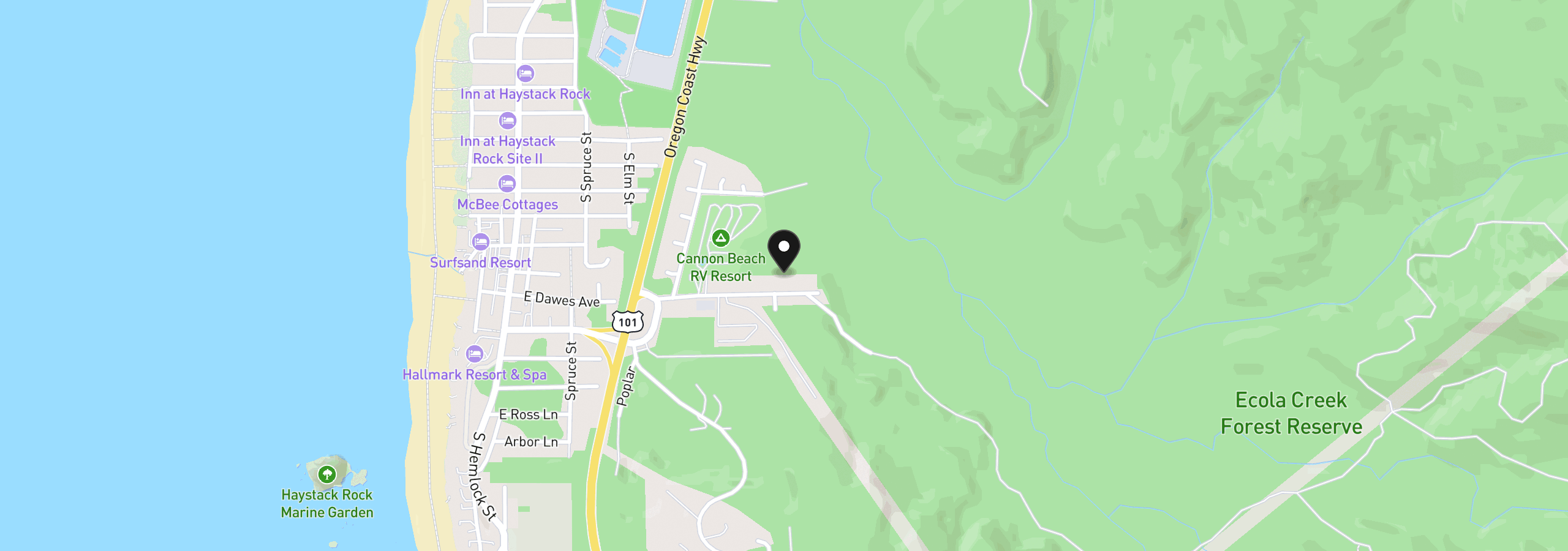 Map showing the location of Cannon Beach Ridge 204, Cannon Beach, OR 97110