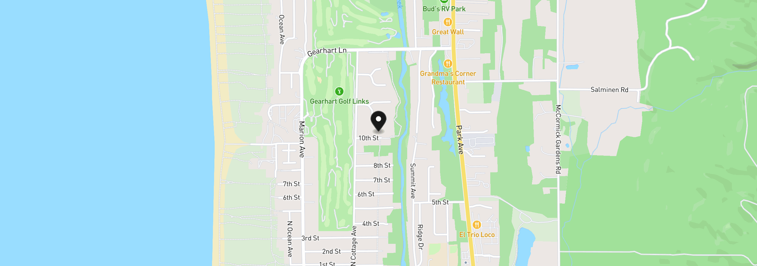 Map showing the location of 704 10th St, Gearhart, OR 97138