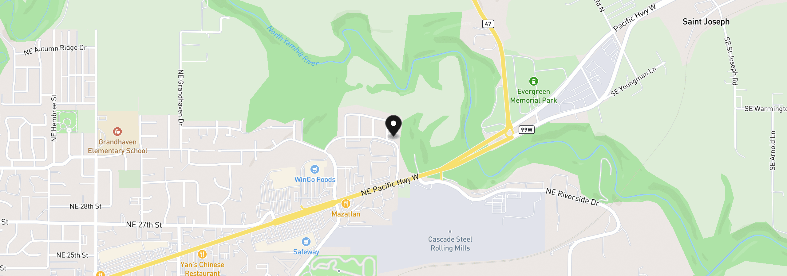 Map showing the location of 3152 NE Lily Ln, McMinnville, OR 97128