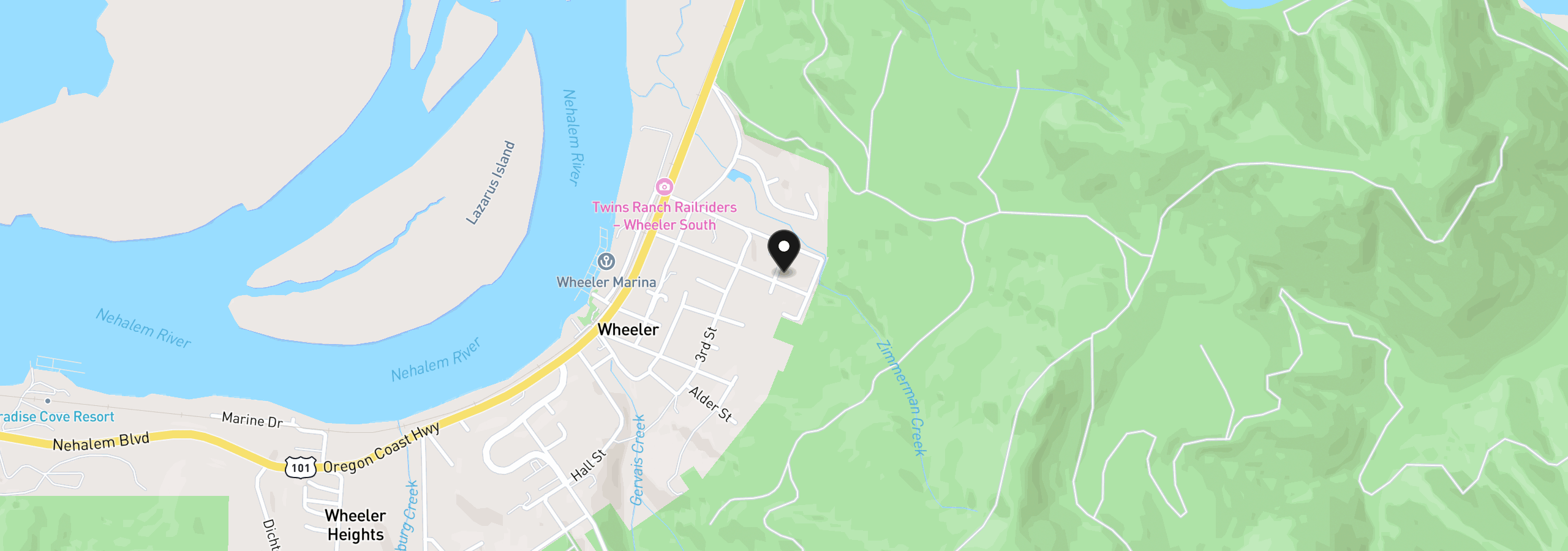 Map showing the location of 85 Fourth St, Wheeler, OR 97147