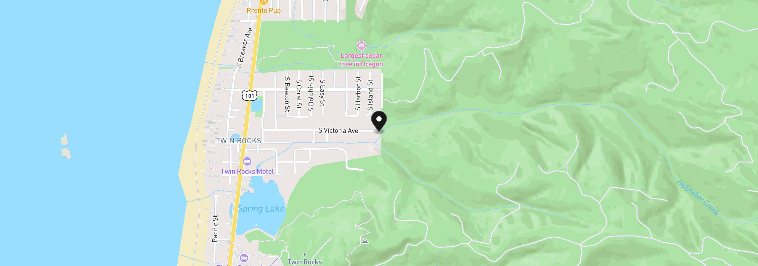 Map showing the location of 8995 S Victoria St, Rockaway Beach, OR 97136