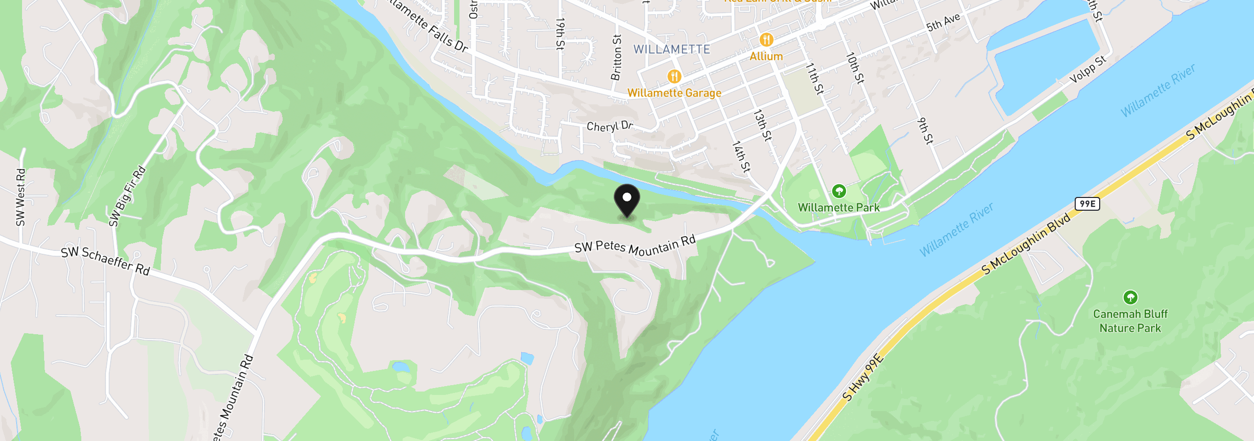 Map showing the location of 25125 SW Petes Mountain Rd, West Linn, OR 97068