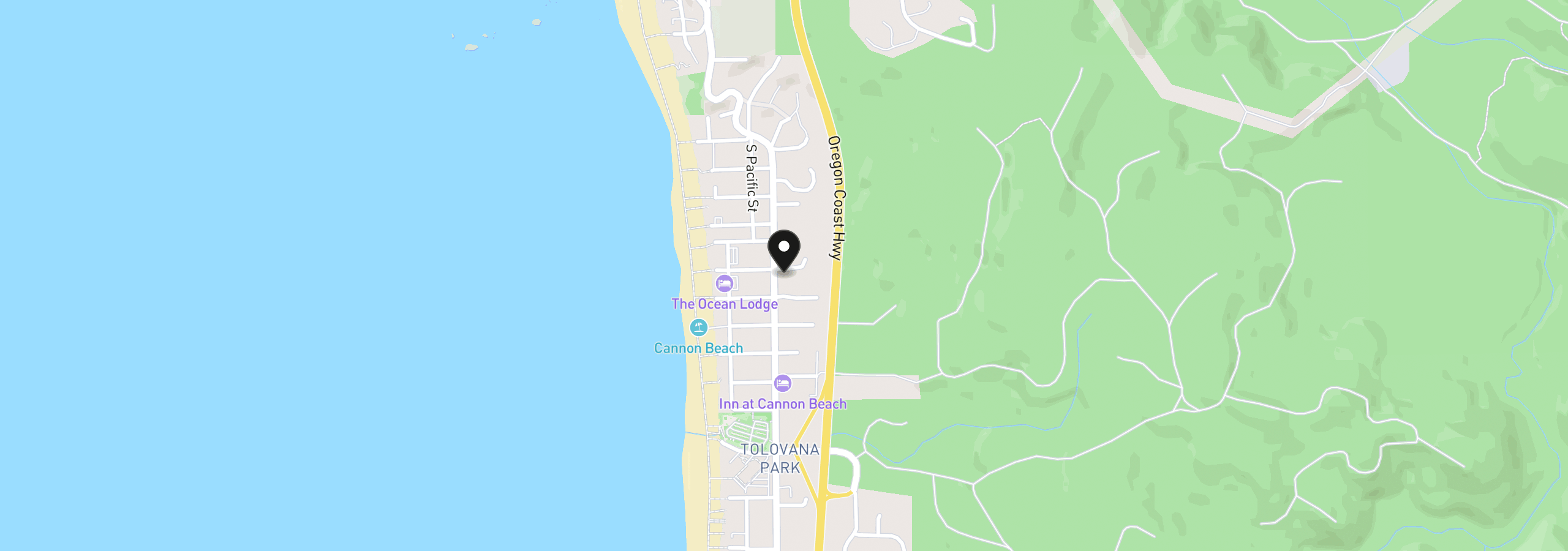 Map showing the location of S Hemlock St 1500, Cannon Beach, OR 97110