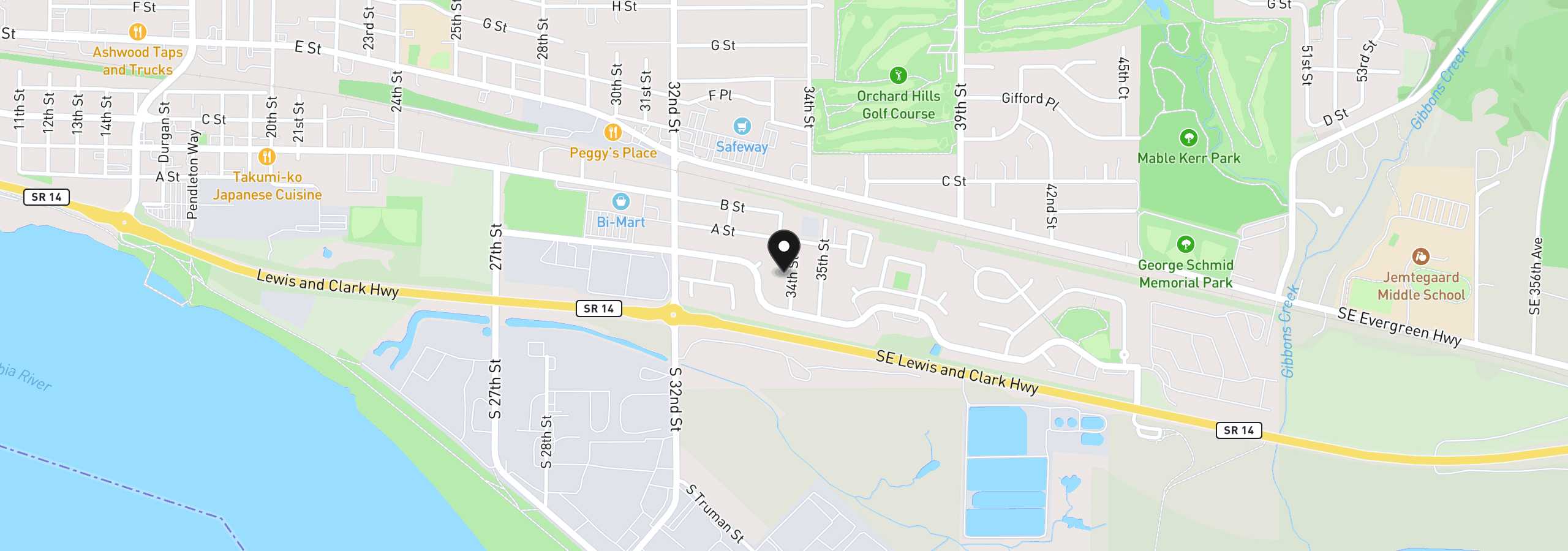 Map showing the location of 41 34th St, Washougal, Wa 98671