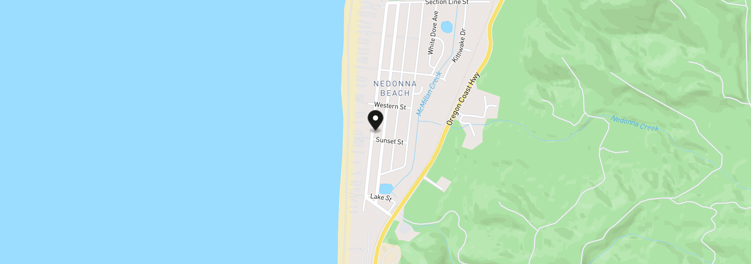 Map showing the location of Beach Dr, Rockaway Beach, OR 97136