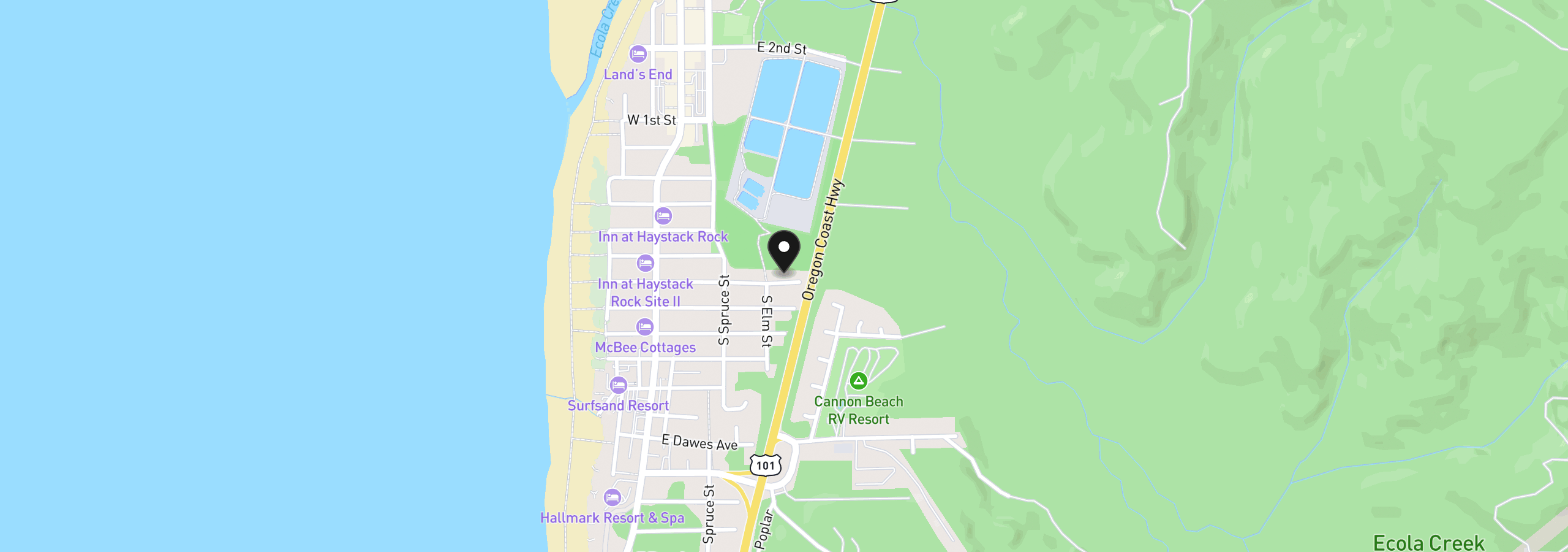 Map showing the location of 340 E Monroe St, Cannon Beach, OR 97110