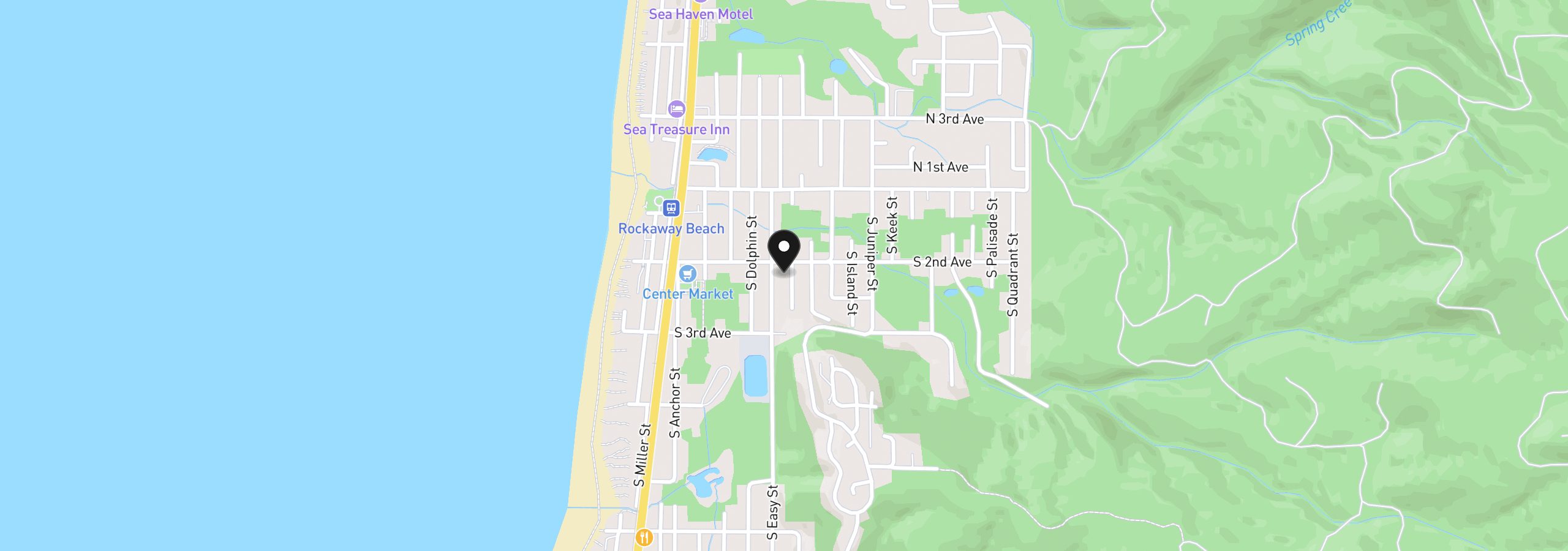 Map showing the location of 215 S Falcon St, Rockaway Beach, OR 97136