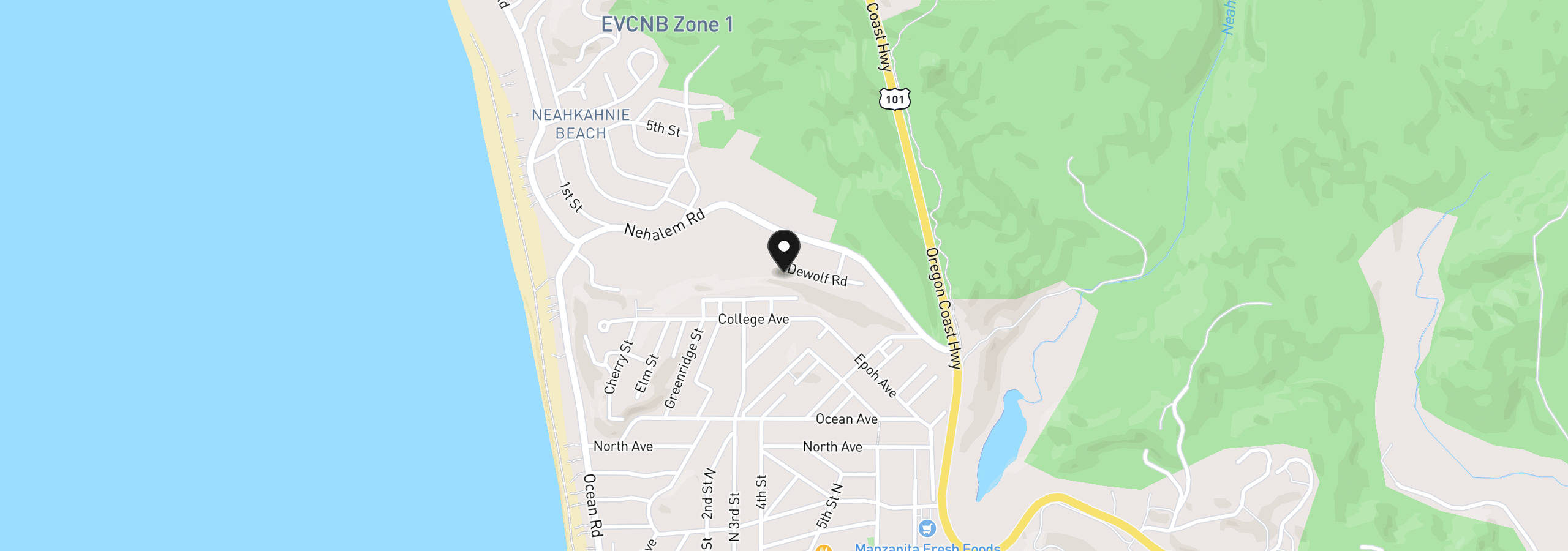 Map showing the location of 15 DeWolf Rd, Nehalem, OR 97131