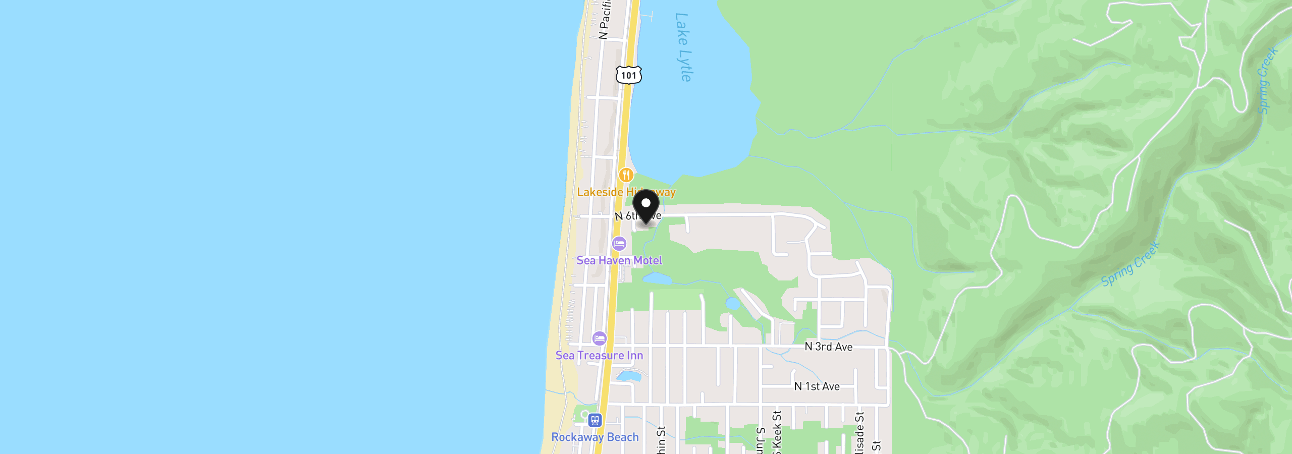 Map showing the location of 553 N Coral St, Rockaway Beach, OR 97136