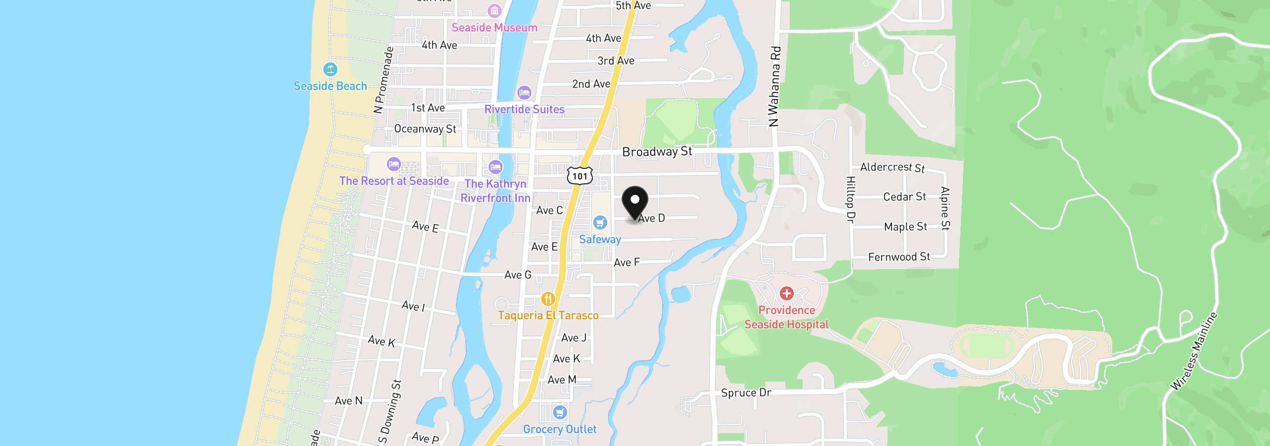 Map showing the location of 1145 Avenue, Seaside, OR 97138