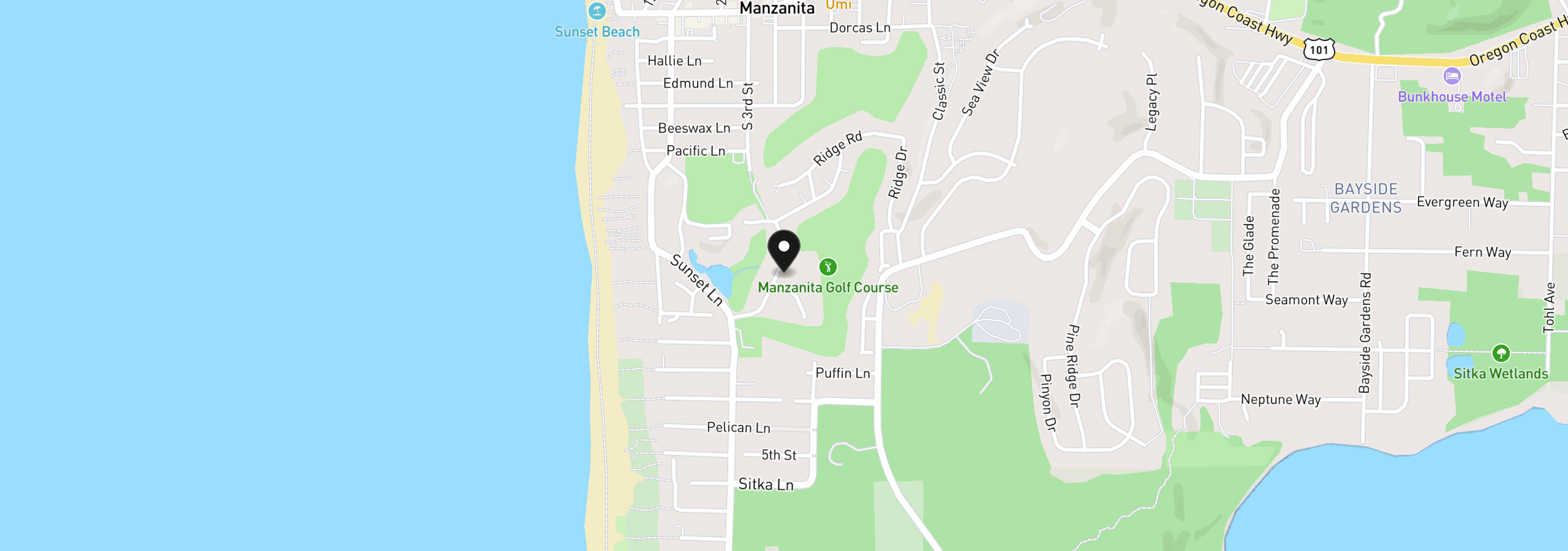 Map showing the location of 401 Beach Pine Rd, Manzanita, OR 97130
