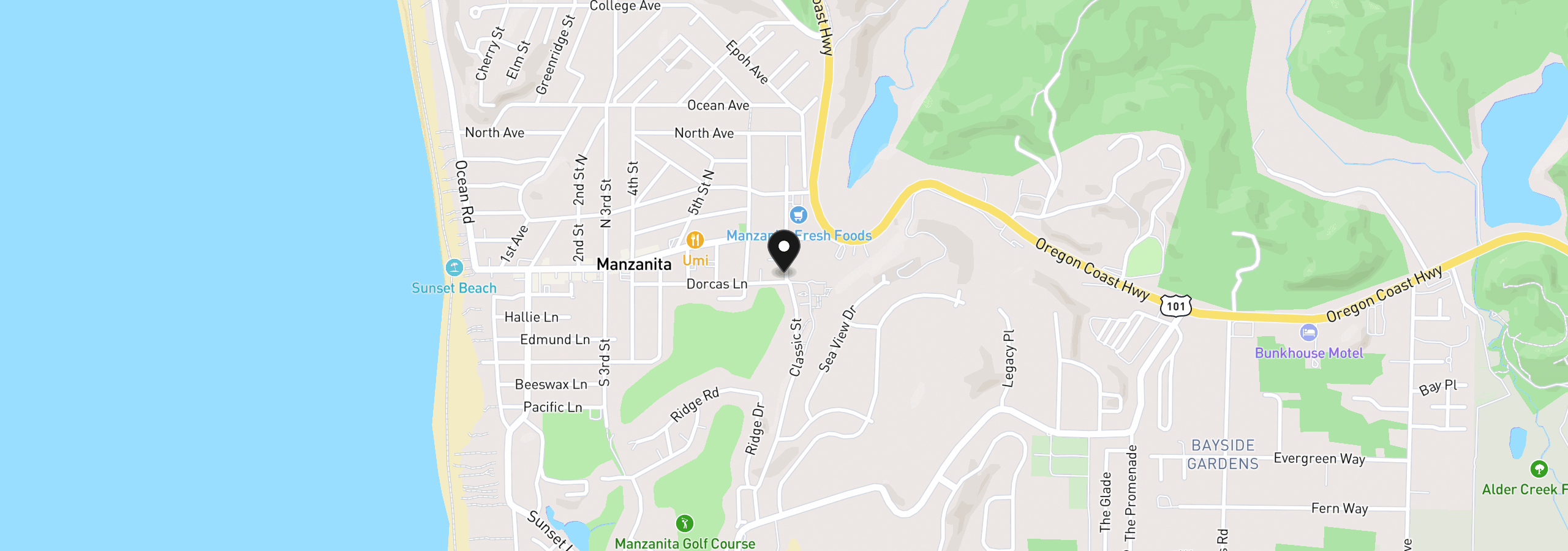 Map showing the location of 195 Classic St, Manzanita, OR 97130