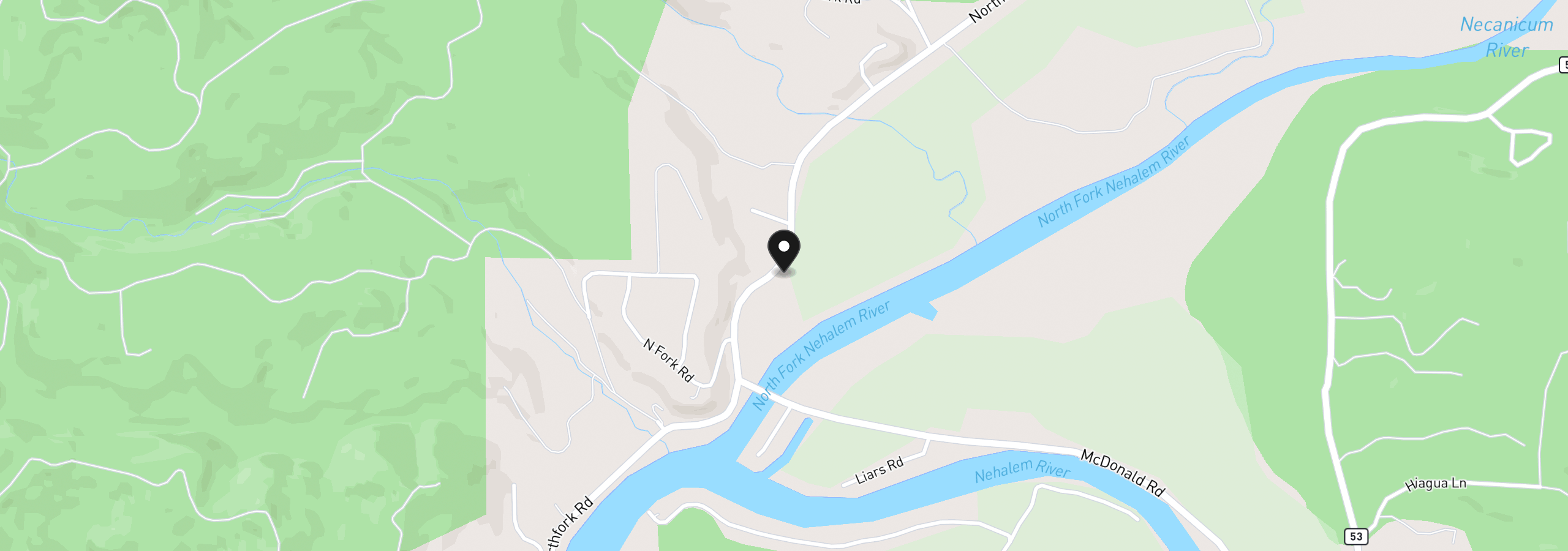 Map showing the location of 38605 North Fork Rd, Nehalem, OR 97131