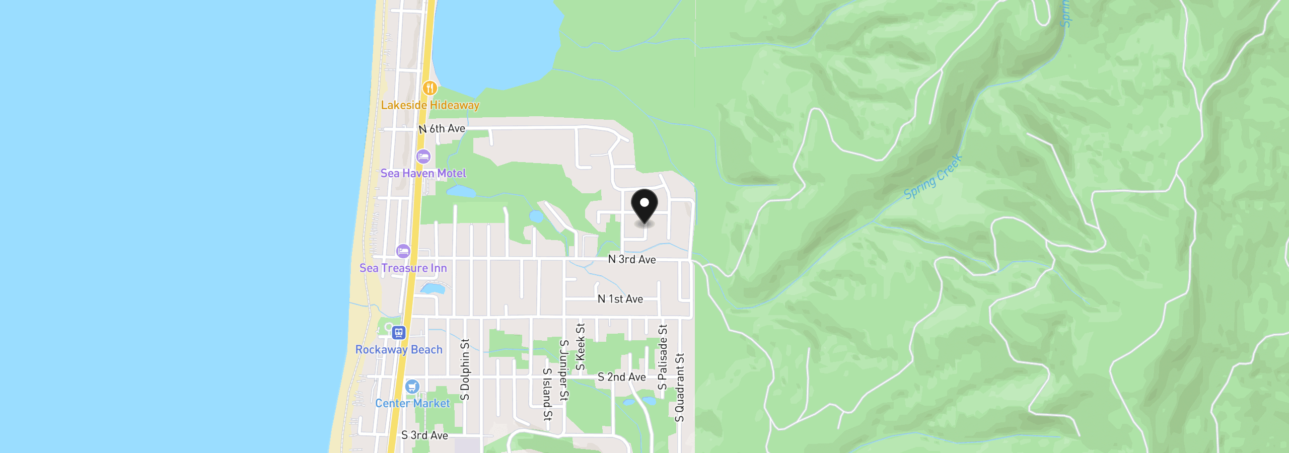 Map showing the location of 339 Neptune St, Rockaway Beach, OR 97136