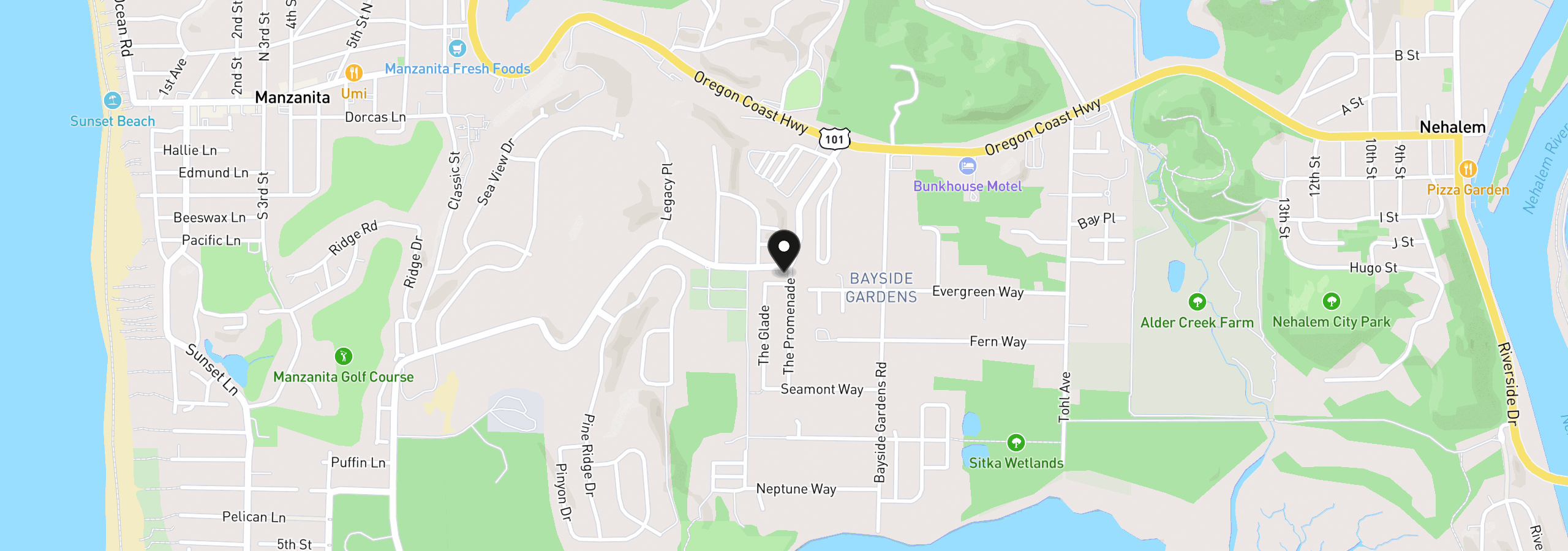 Map showing the location of 10890 North St, Nehalem, OR 97131
