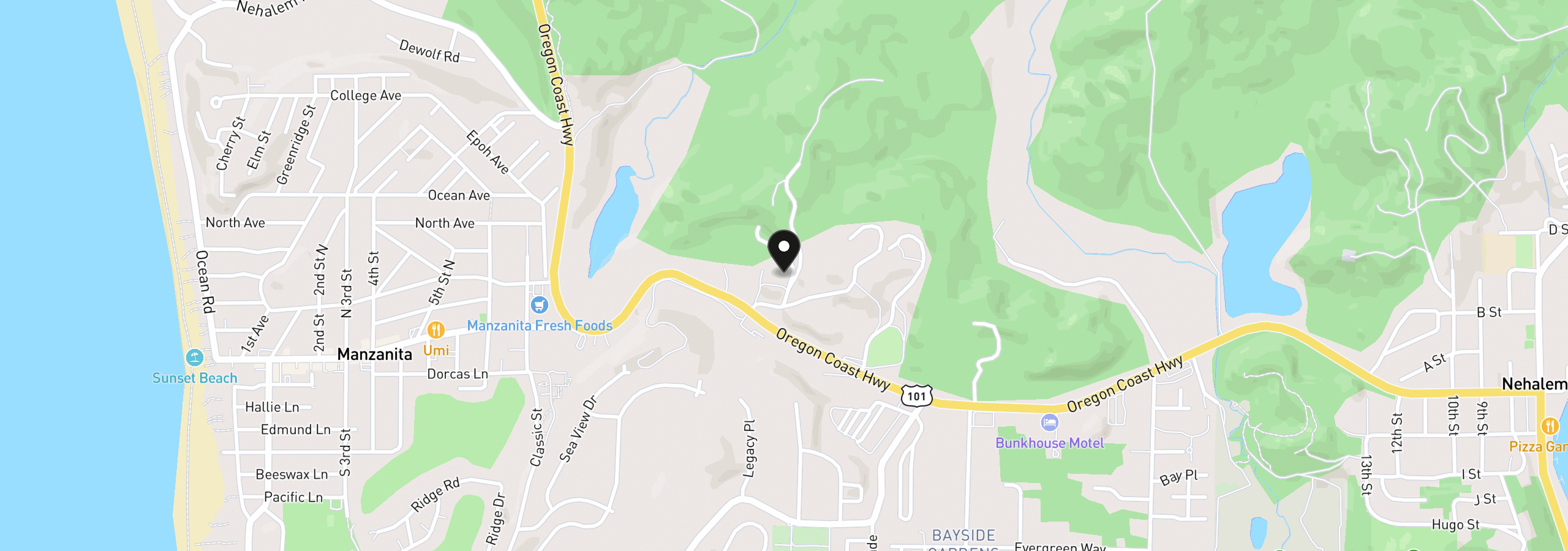 Map showing the location of 36340 Pacific Palisades Pl, Nehalem, OR 97131