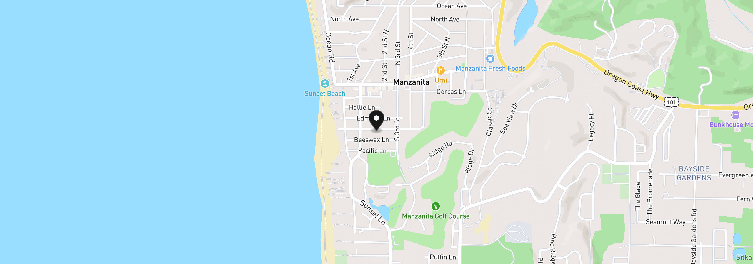 Map showing the location of 186 Treasure Cove Ln, Manzanita, OR 97130