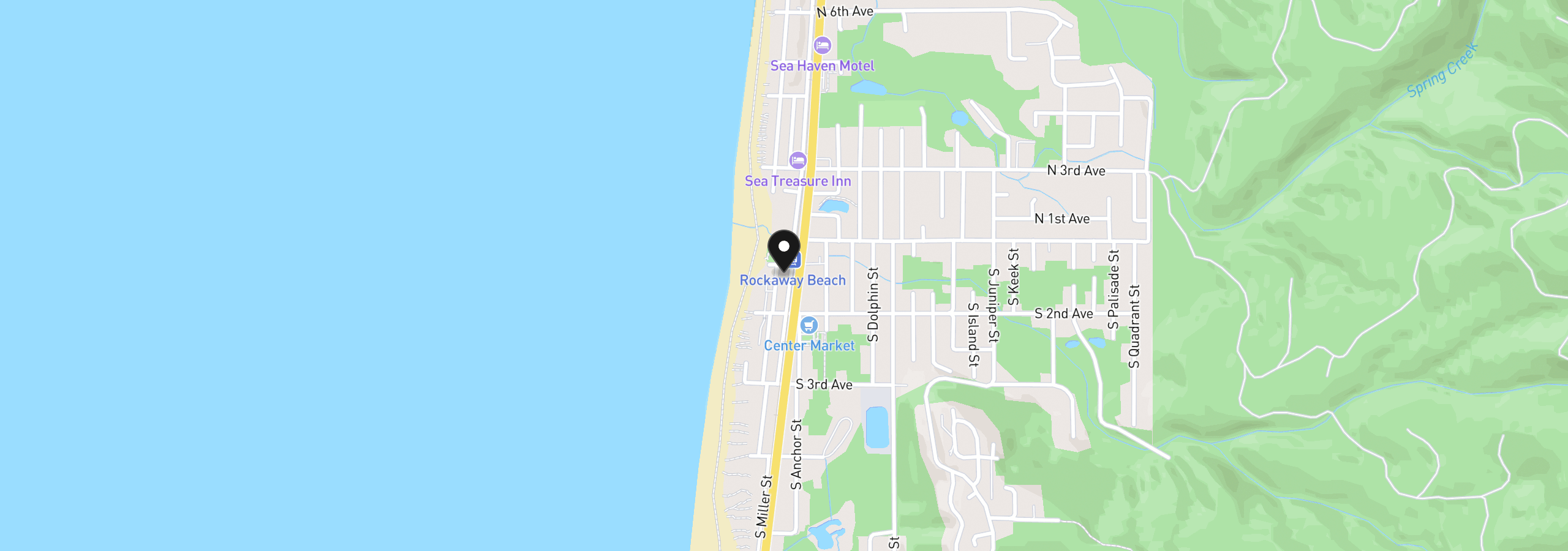 Map showing the location of 117 S Miller St, Rockaway Beach, OR 97136