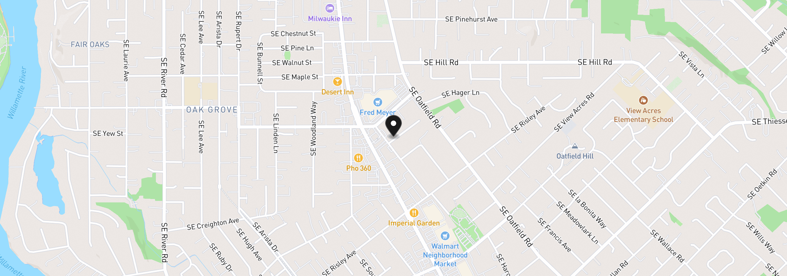 Map showing the location of 14824 SE Kellogg Ave, Milwaukie, OR 97267