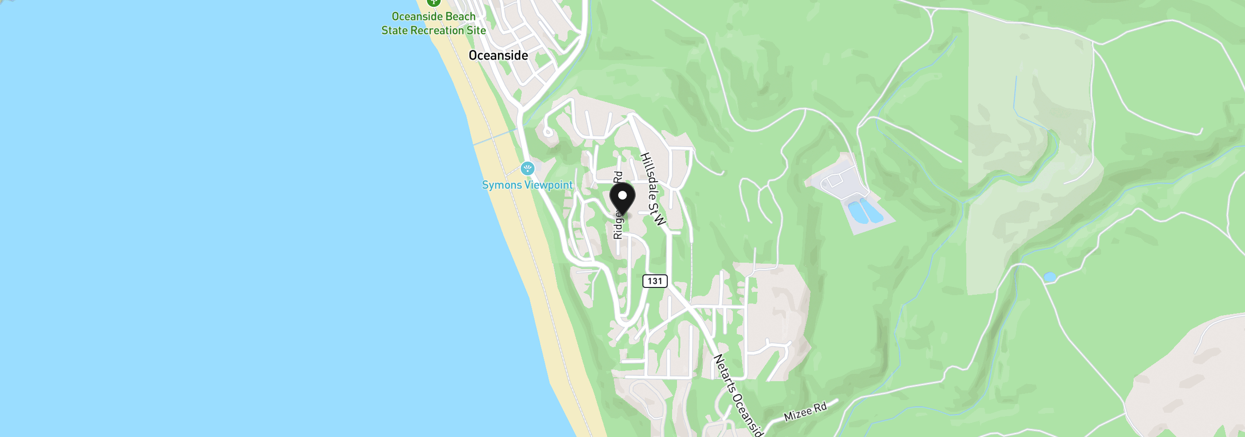 Map showing the location of Ridgewood Rd 301, Oceanside, OR 97134