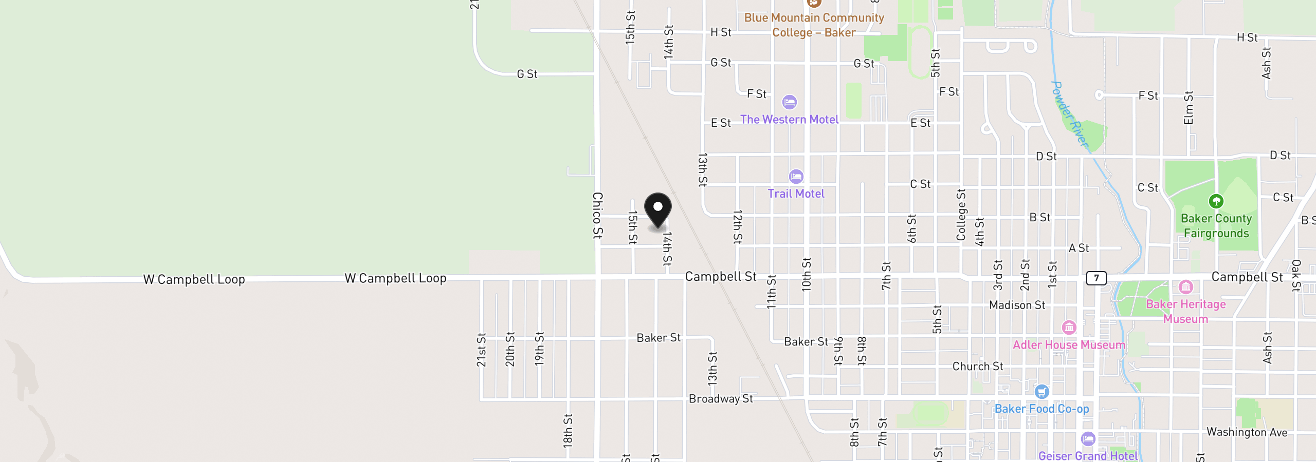 Map showing the location of 2637 14th St, Baker City, OR 97814