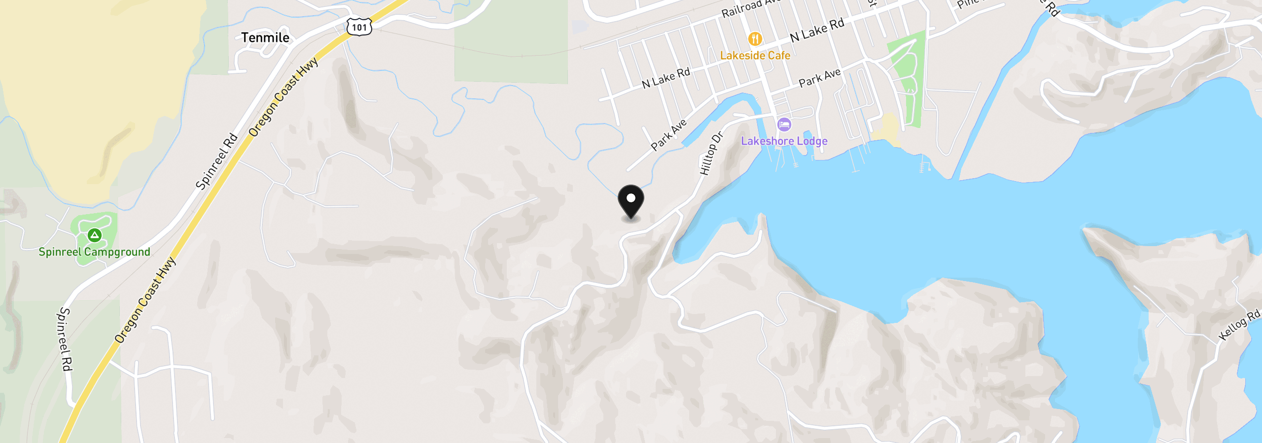Map showing the location of 620 Hilltop Dr 01107, Lakeside, OR 97449