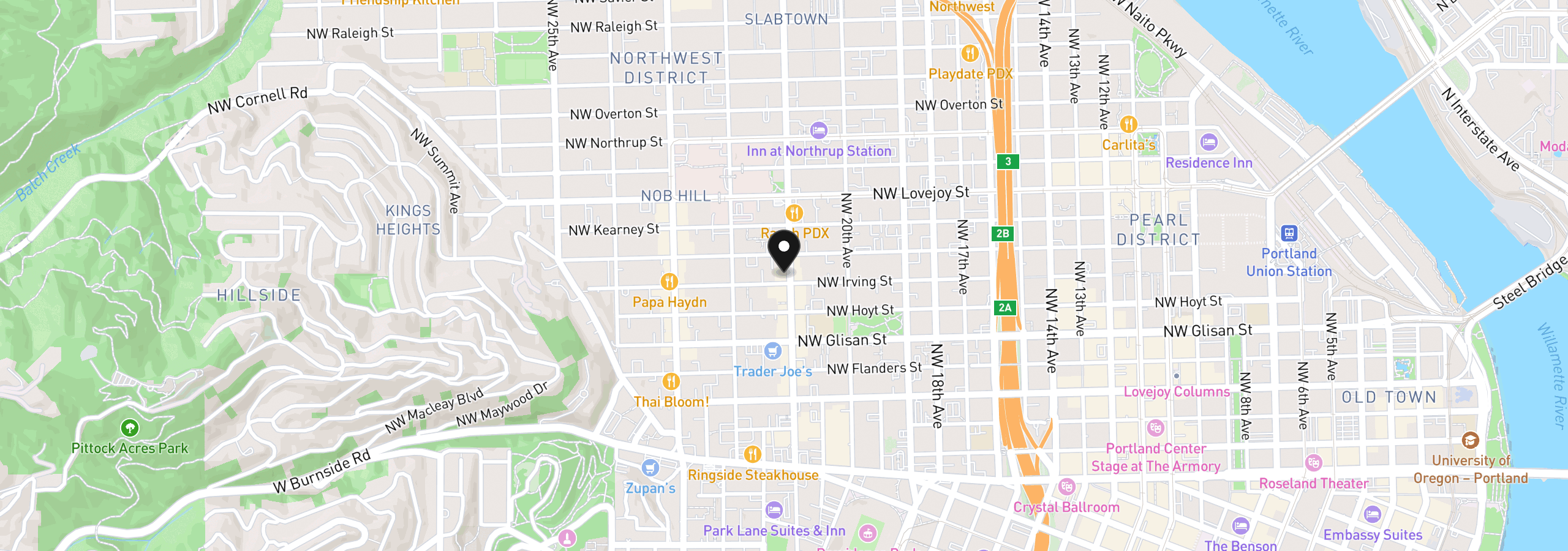 Map showing the location of 2109 NW Irving St 101, Portland, OR 97210