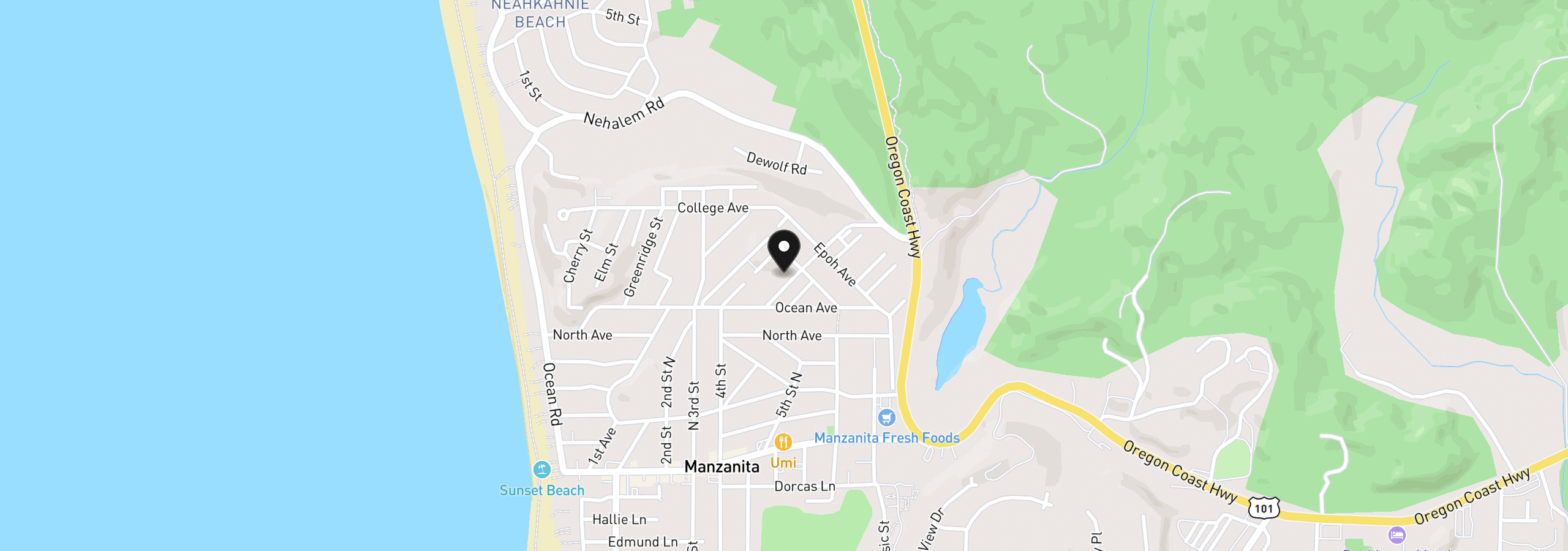 Map showing the location of 851 Oak St, Manzanita, OR 97130