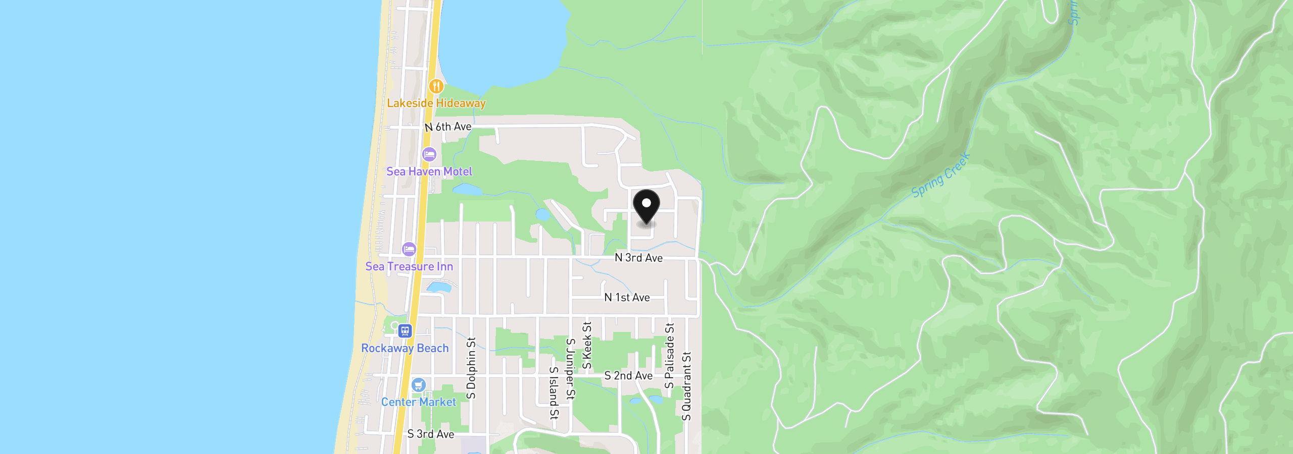 Map showing the location of 335 N Neptune St, Rockaway Beach, OR 97136