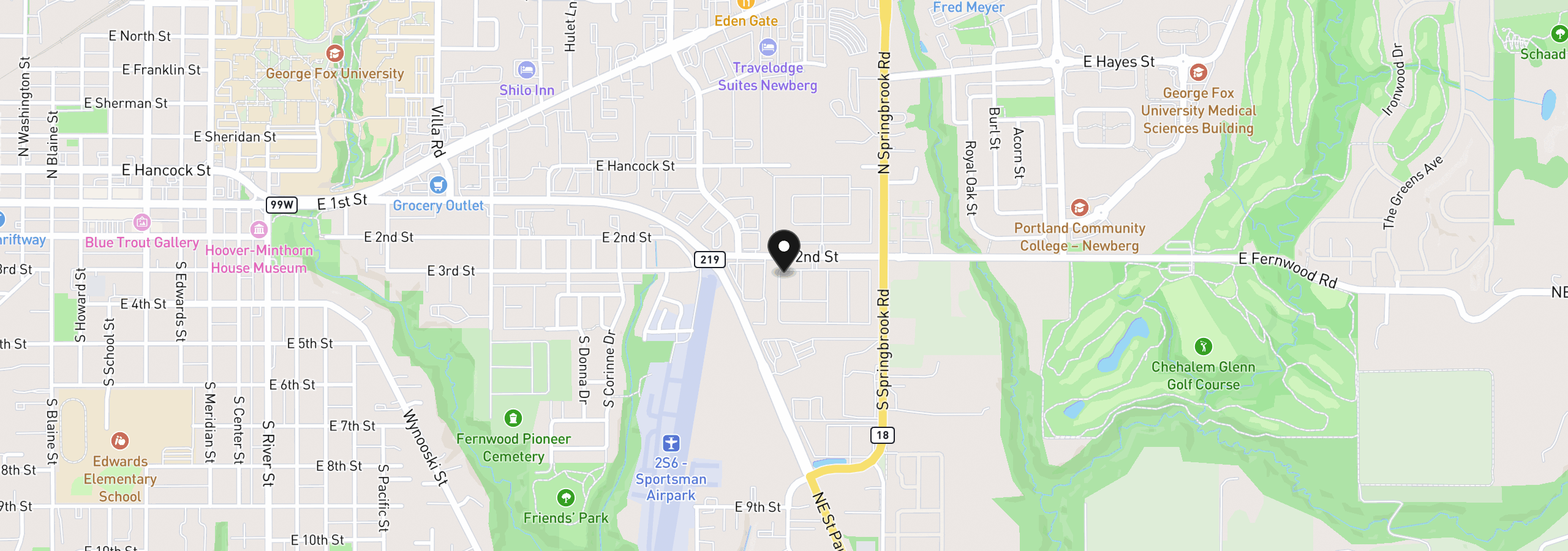 Map showing the location of 2902 E 2nd St 37, Newberg, OR 97132