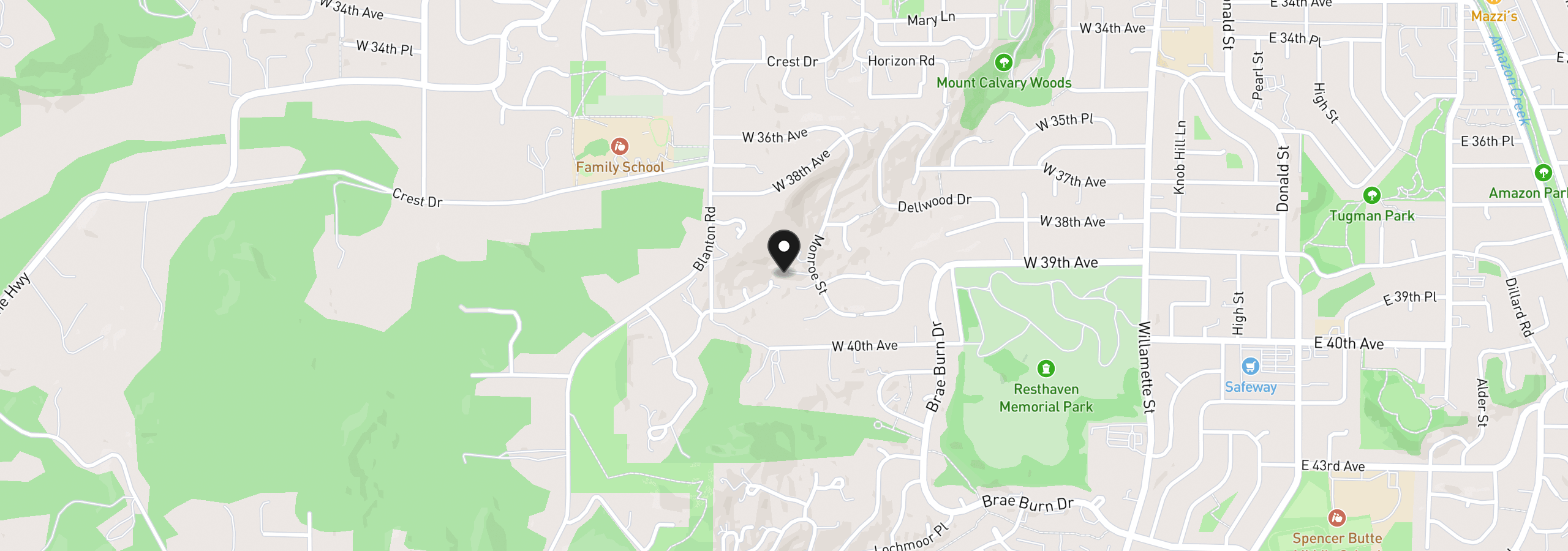 Map showing the location of 806 Sundance St, Eugene, OR 97405