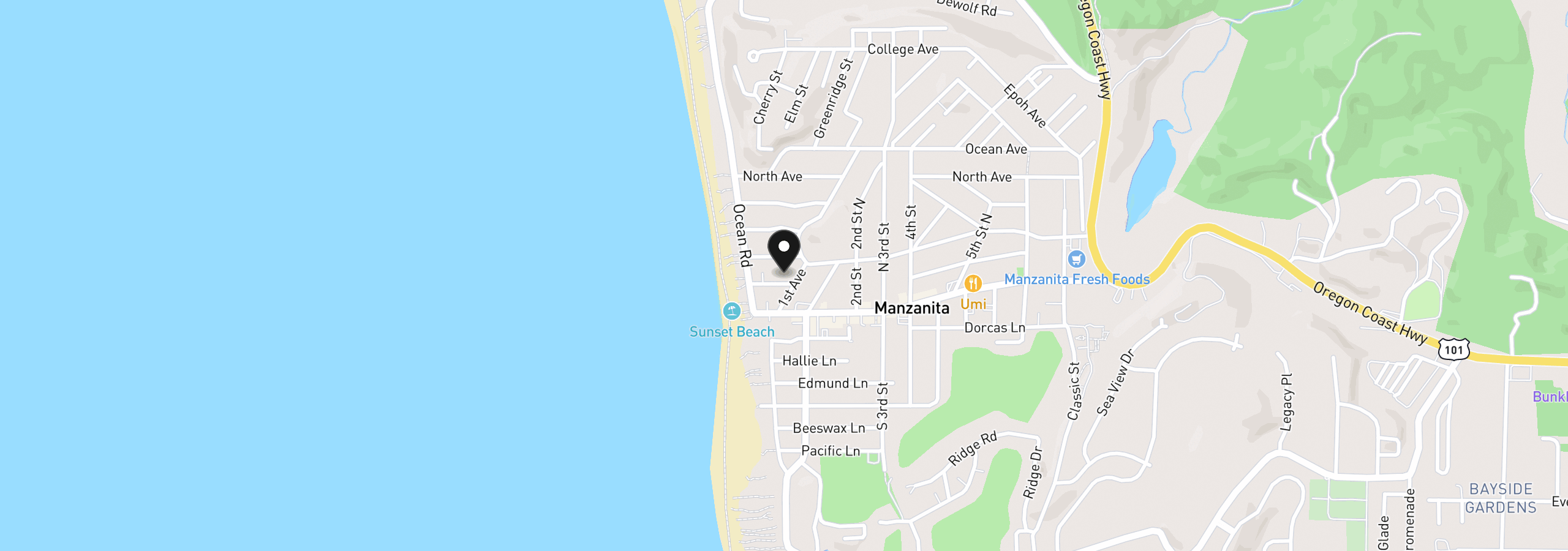 Map showing the location of 81 Idaho Ave, Manzanita, OR 97130