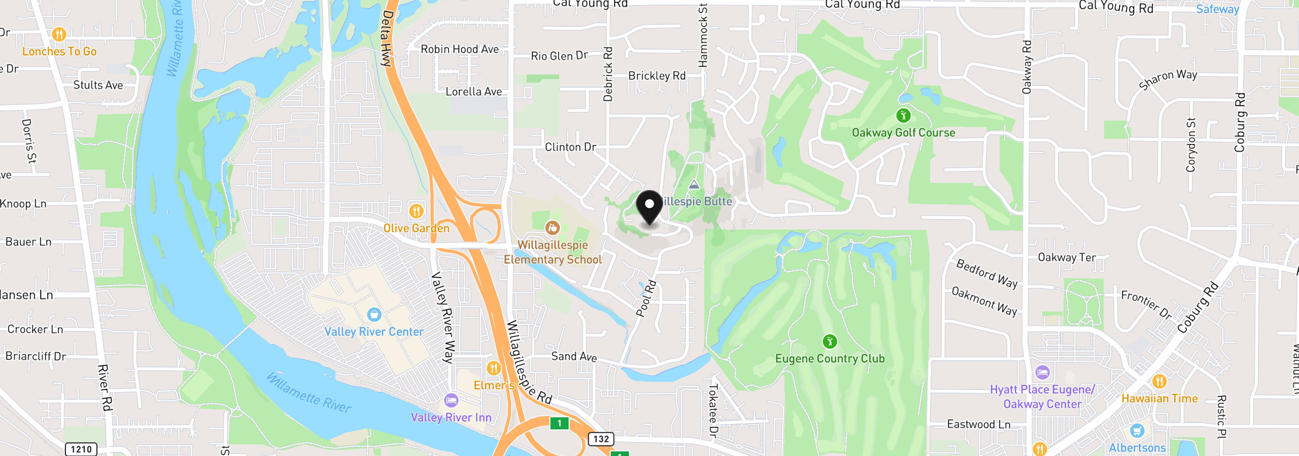 Map showing the location of 1238 Stone Forest Ct, Eugene, OR 97401