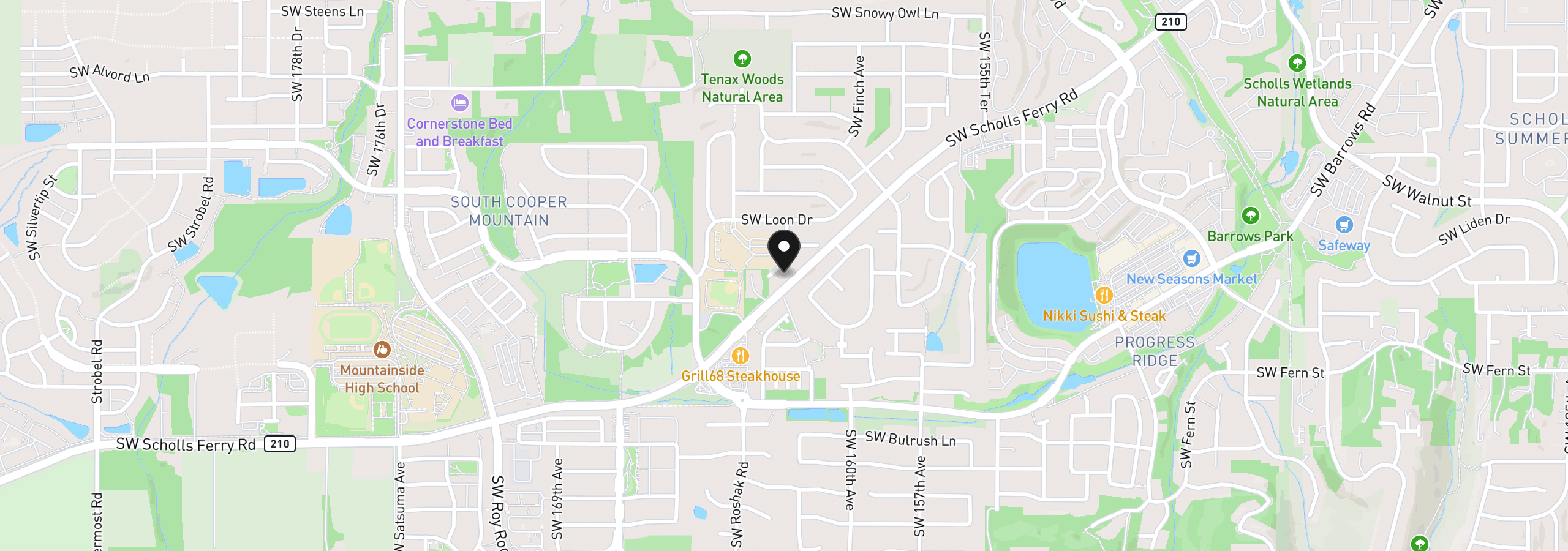 Map showing the location of 12450 SW Curlew Pl, Beaverton, OR 97007