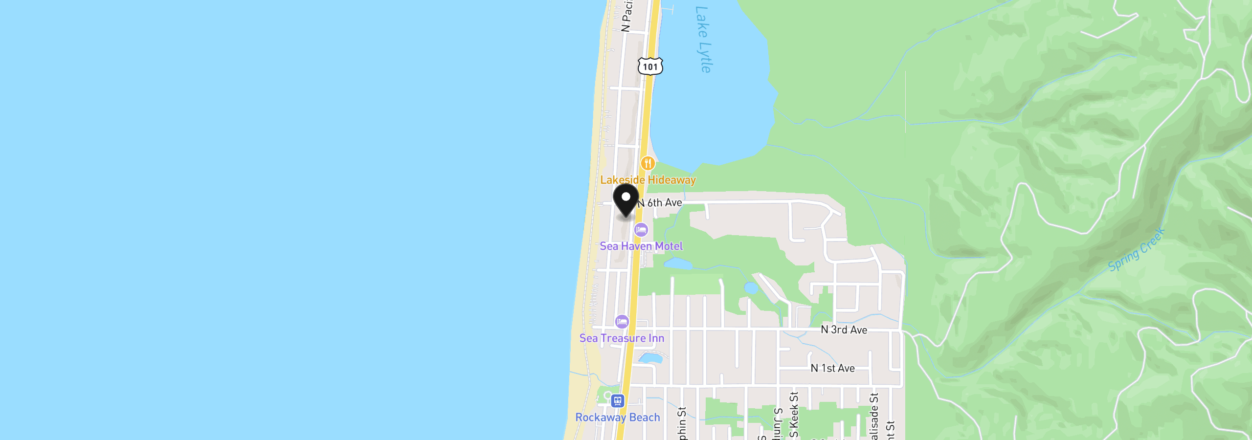 Map showing the location of 537 N Miller, Rockaway Beach, OR 97136