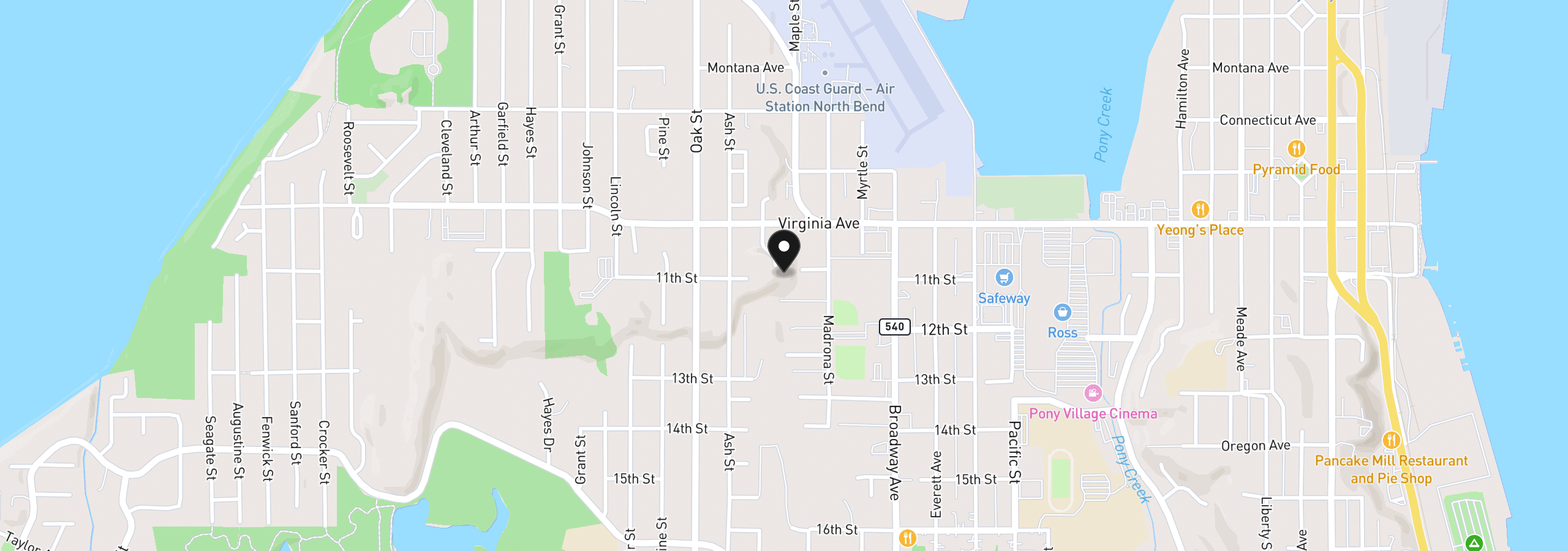 Map showing the location of 2069 Cedar Ct, North Bend, OR 97459